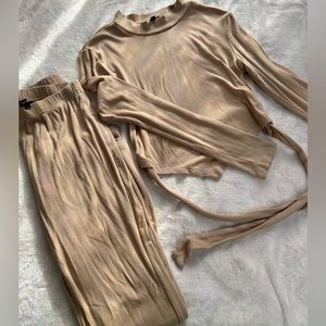 2pc Crop/Backless Top & Flared Leggings Set